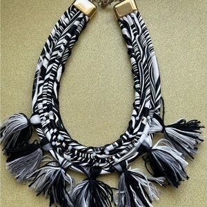 Boho Black & White Tasseled Tribal-esque Necklace